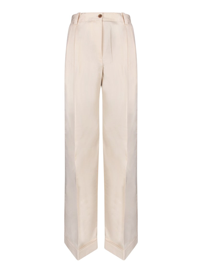 Maison Kitsuné Beige High-Waisted Trousers