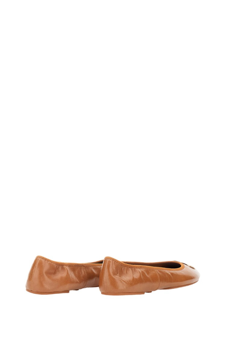 Tory Burch Nappa Leather Ballet Flats With Elasticated Edges And Metal Logo Coin