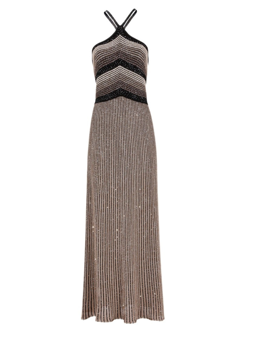 D. Exterior Maxi Dress With Crossed Straps And Sequined Stripes