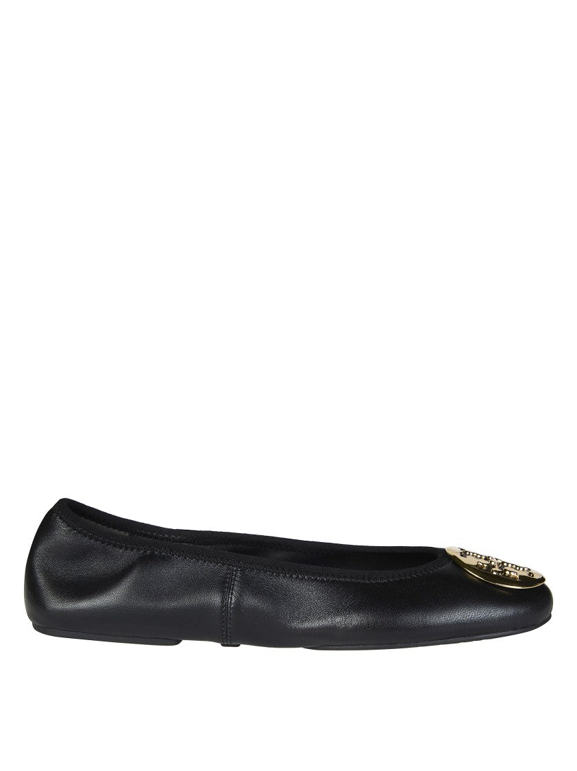 Tory Burch Black Reva Travel Leather Ballet Flats