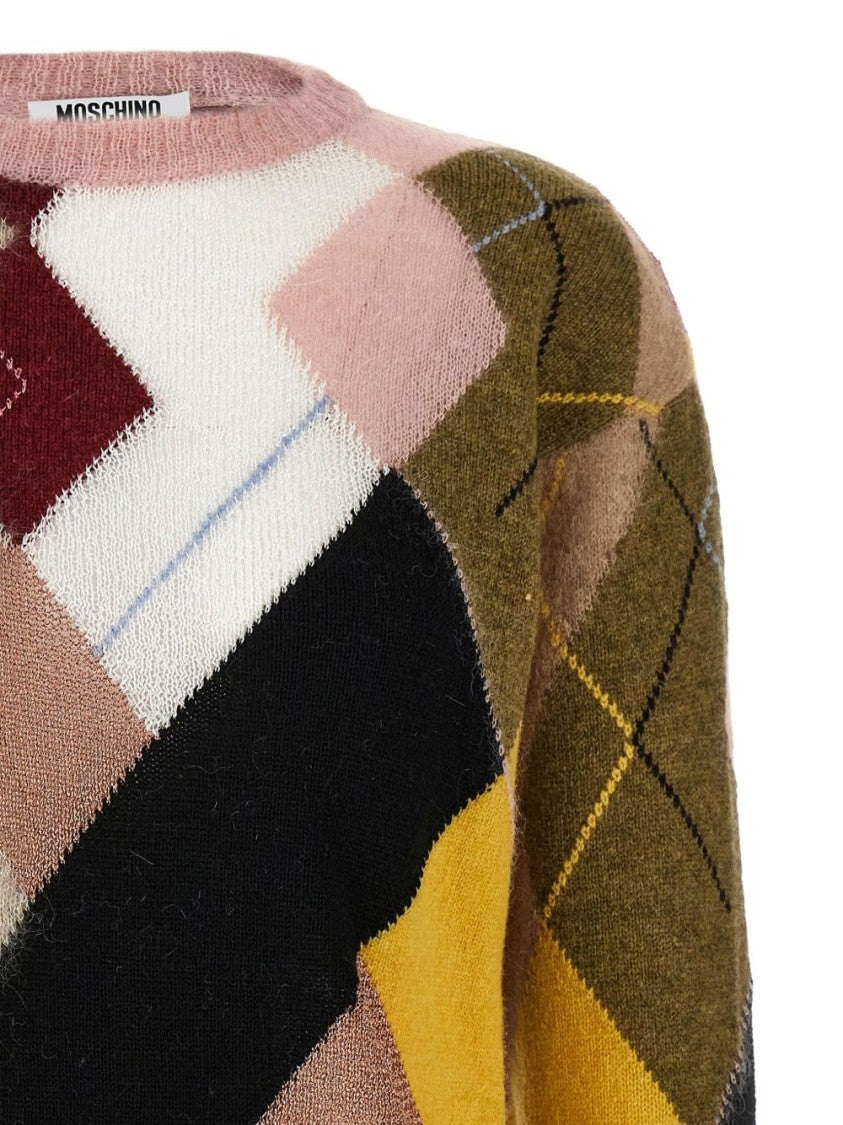 Moschino Multicolor Diamond Pattern Knit Sweater