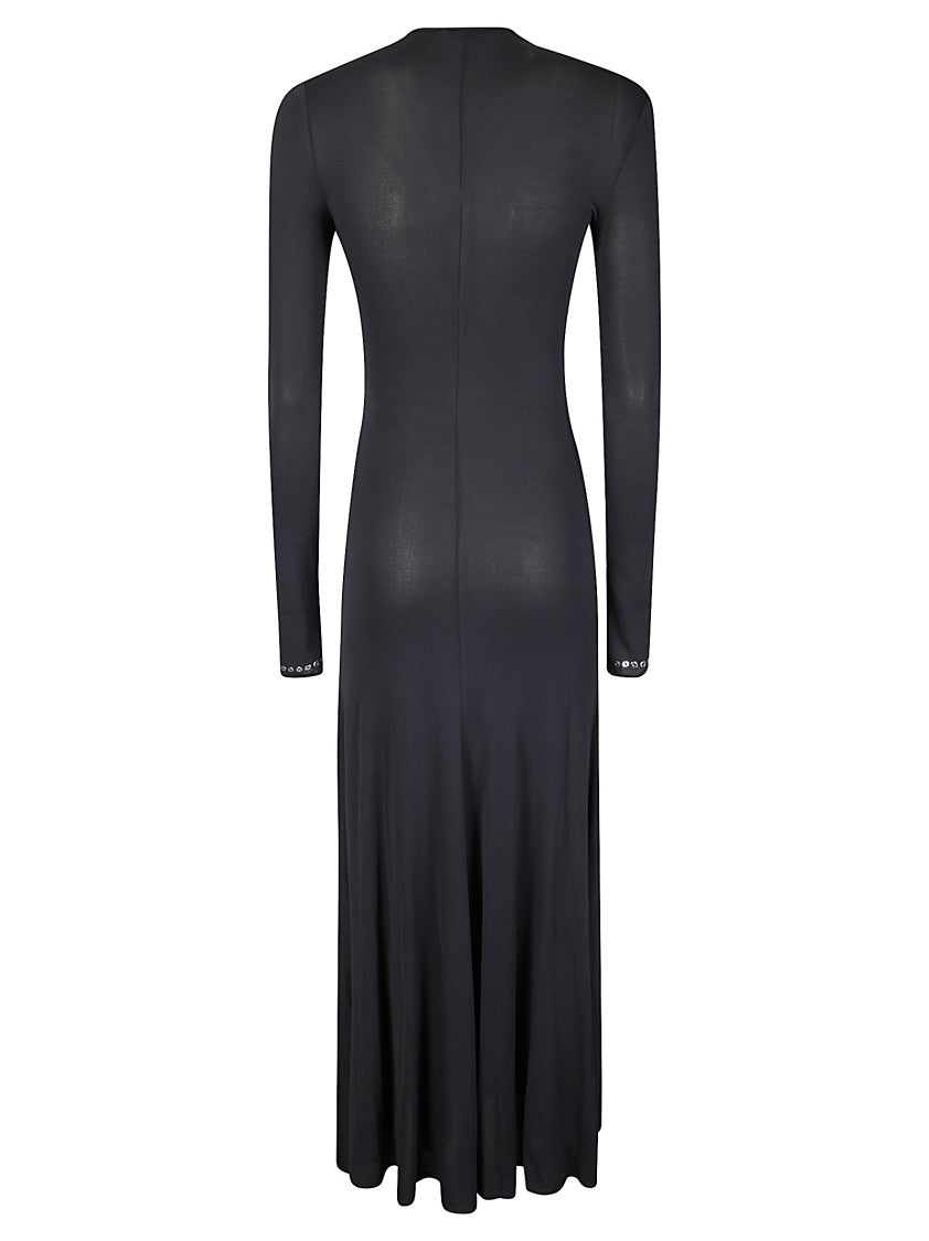 Paco Rabanne Long-Sleeved Black Maxi Dress With Eyelet Detailing