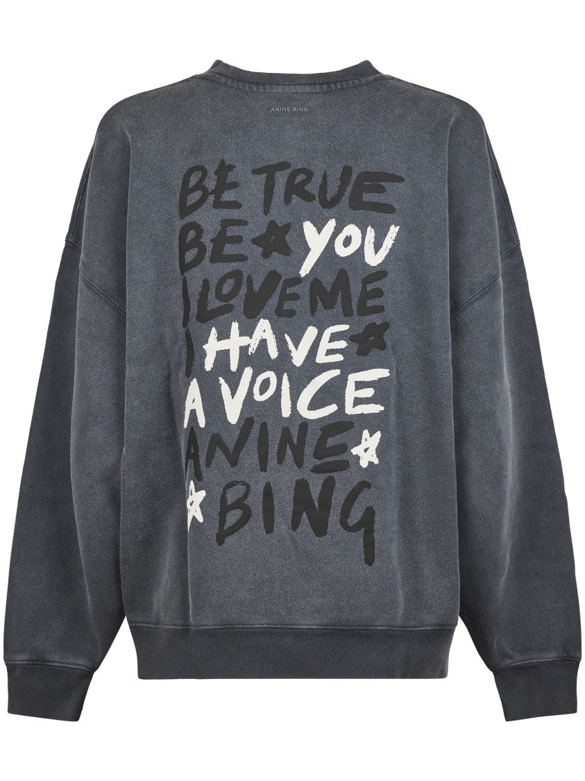 Anine Bing Washed Charcoal Grey Sweatshirt With Graphic Logo