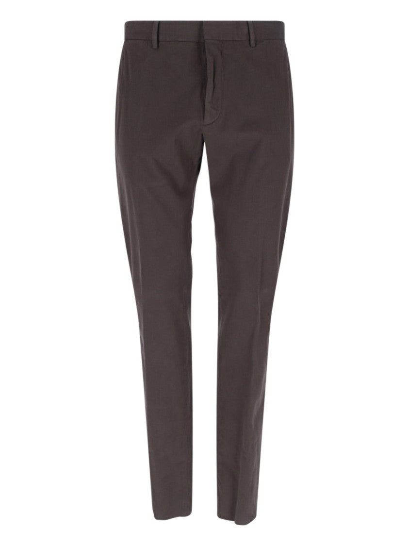 Zegna Straight-Leg Brown Chinos With Hook And Zip Closure