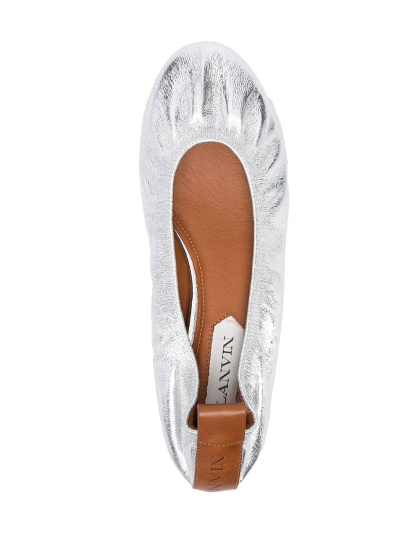 Lanvin Metallic Silver Calf Leather Ballerina Flats