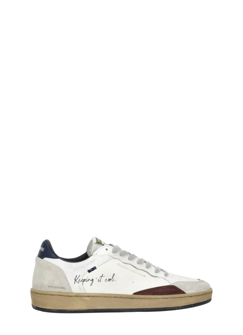Crime London White Suede Inserts Leather Sneakers