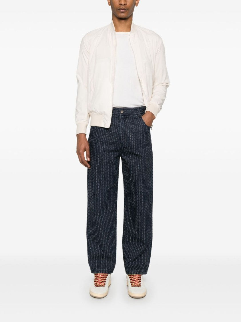 Barba White Bomber Jacket With Ribbed Cuffs