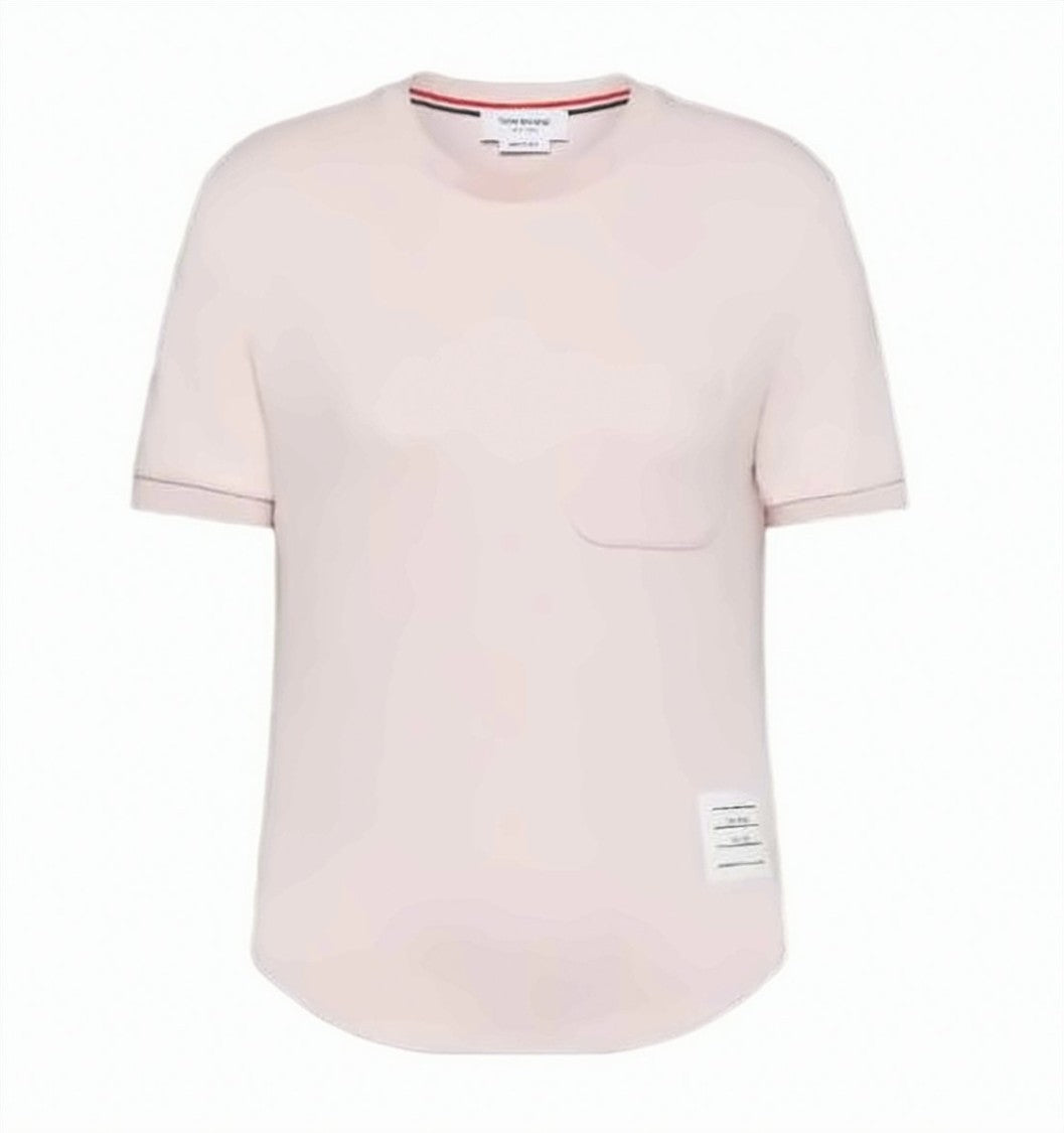 Thom Browne Cropped White Cotton T-Shirt With Pocket Detail