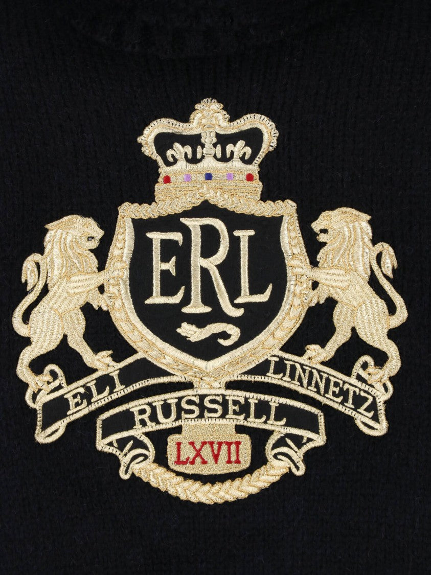 Erl Ribbed Turtleneck Sweater In Black Alpaca Blend With Iconic Crest
