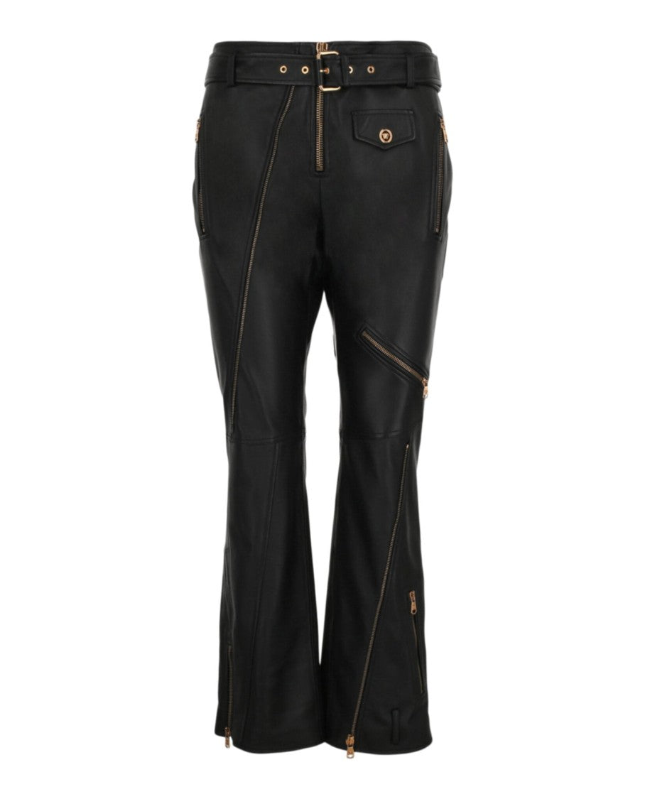 Versace Zipper Detailed Leather Pants