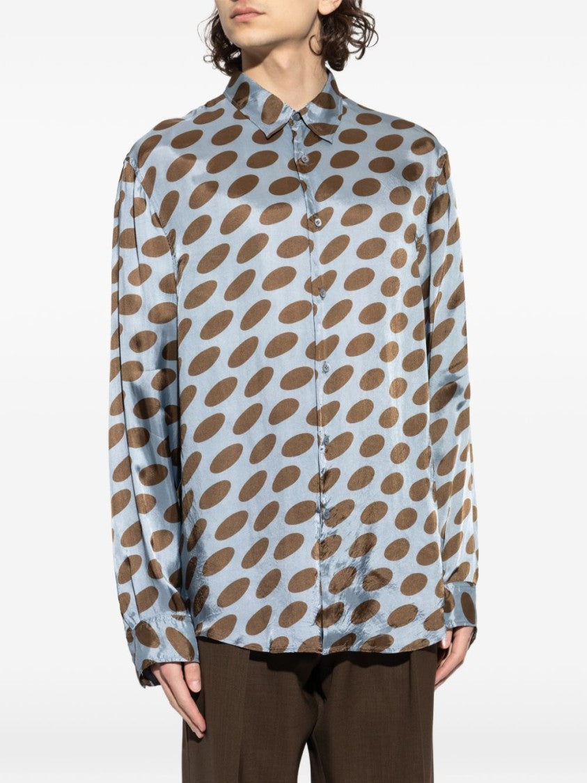 Dries Van Noten Light Blue Brown Classic Button Shirt