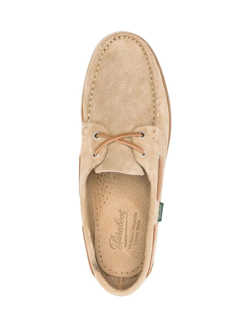 Paraboot Beige Suede Moccasin-Style Flat Shoes With Leather Laces