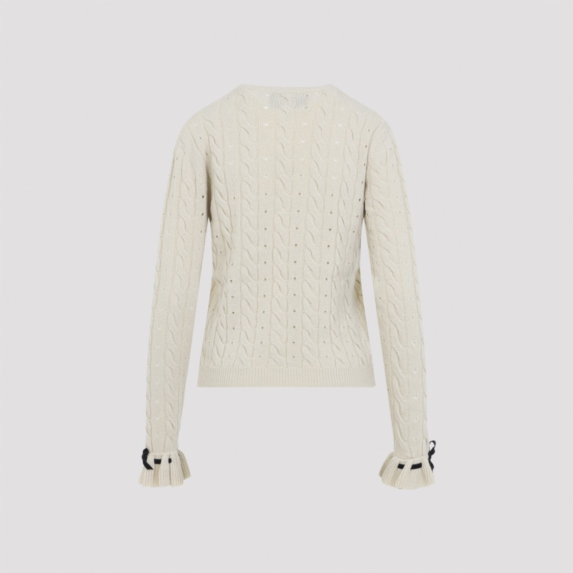 Valentino Fitted Cable Knit Sweater With Ruffled Cuffs