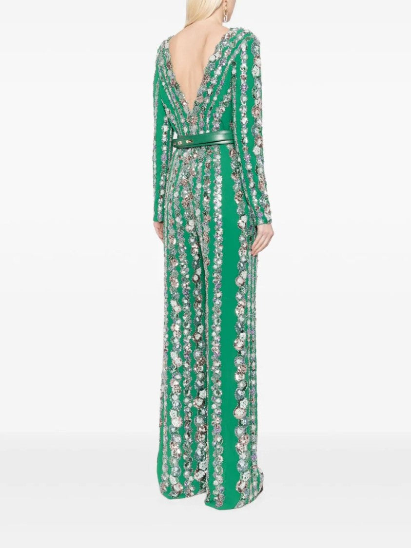 Saiid Kobeisy Canton Crepe Beaded Jumpsuit With A Wrapped Top
