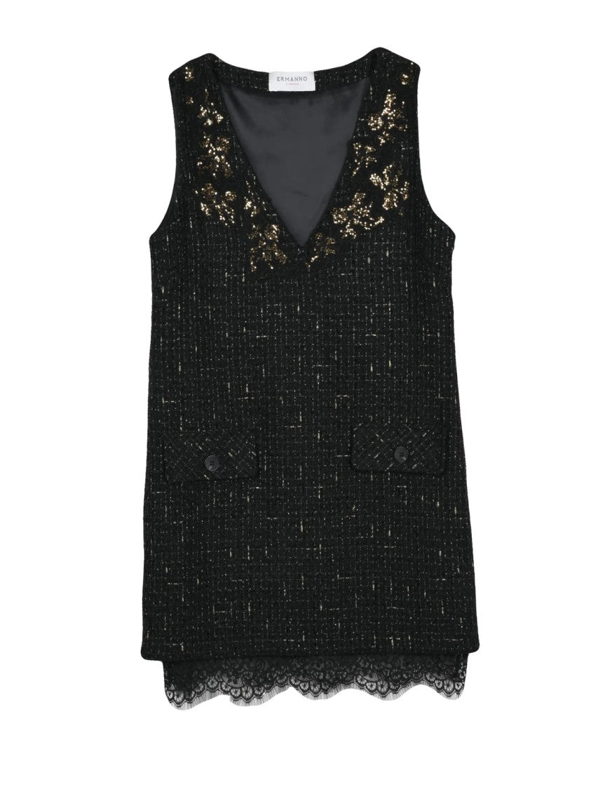 Ermanno Scervino Black Bouclé Polyester Mini Dress