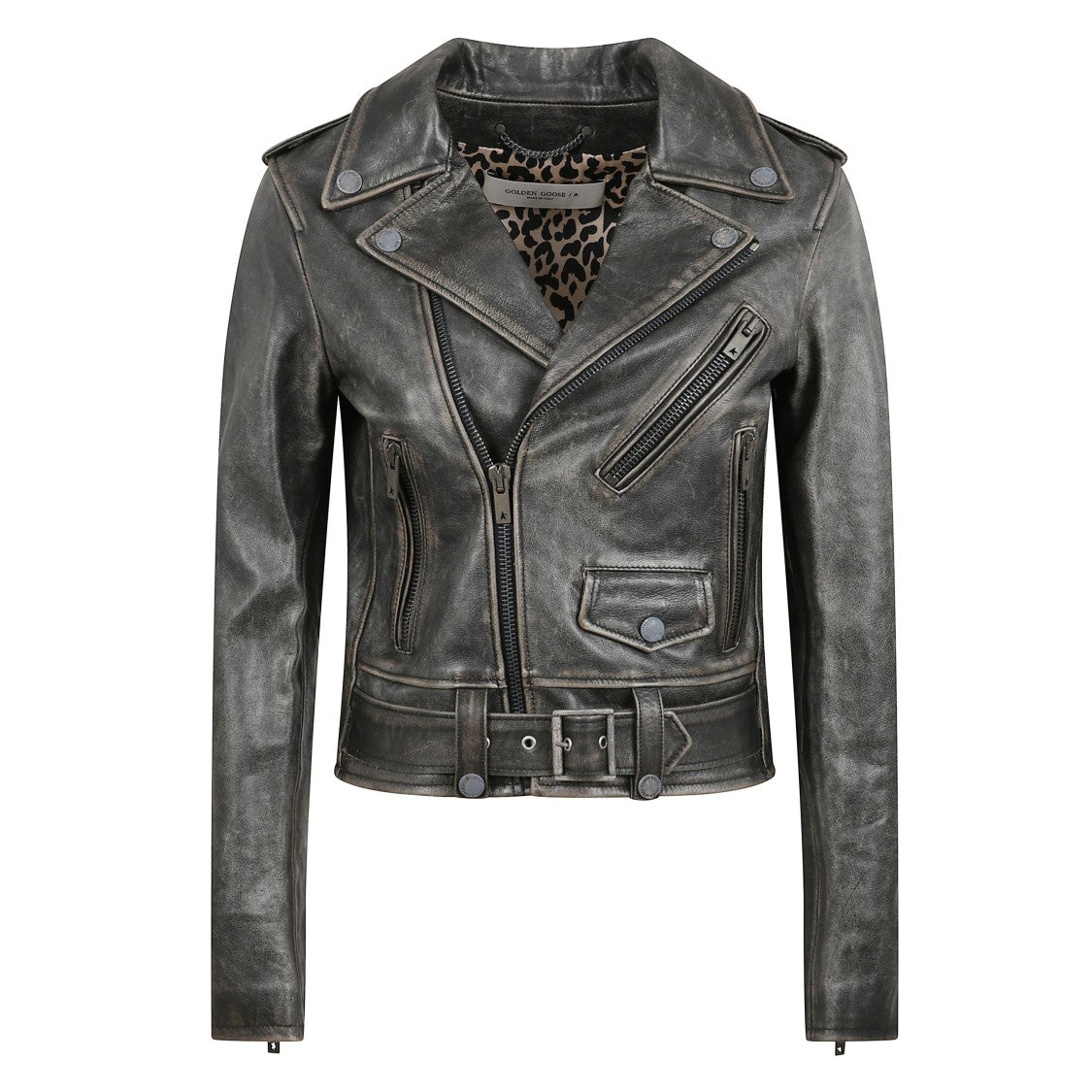 Golden Goose Slim Fit Distressed Leather Jacket