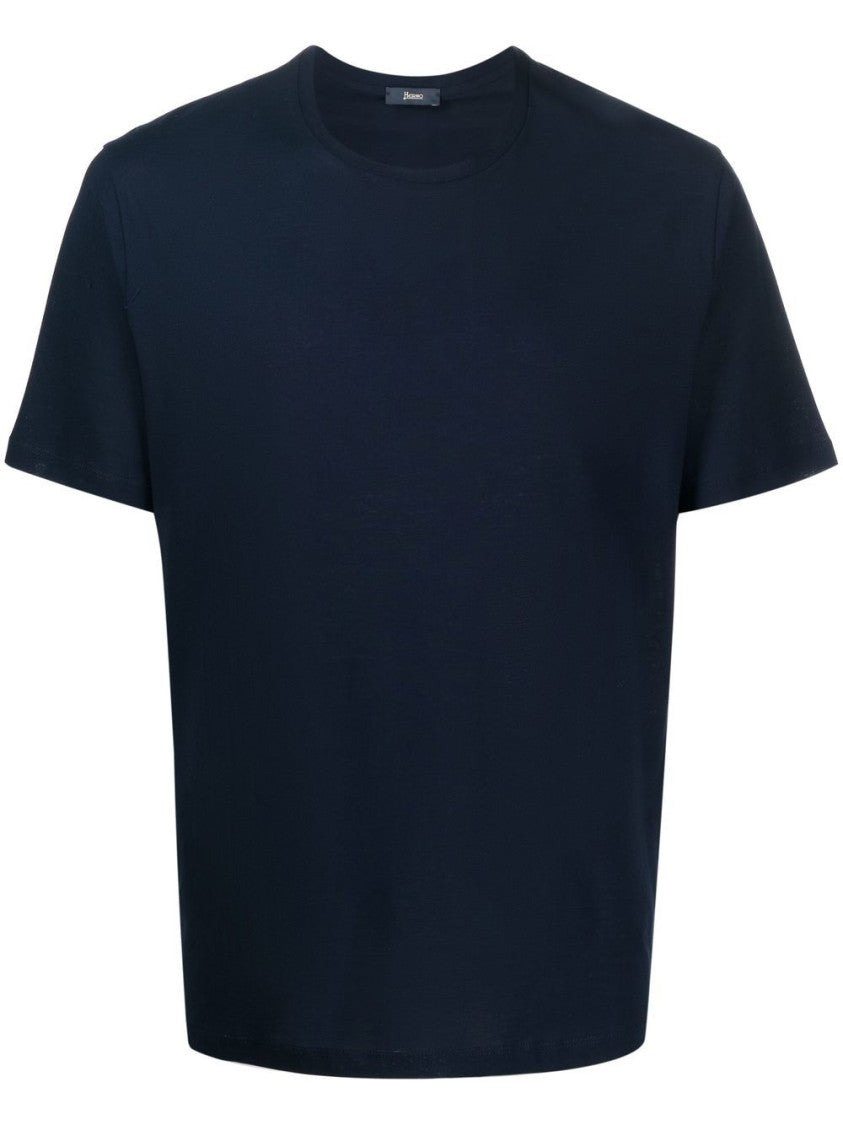 Herno Crew Neck Cotton T-Shirt In Navy Blue