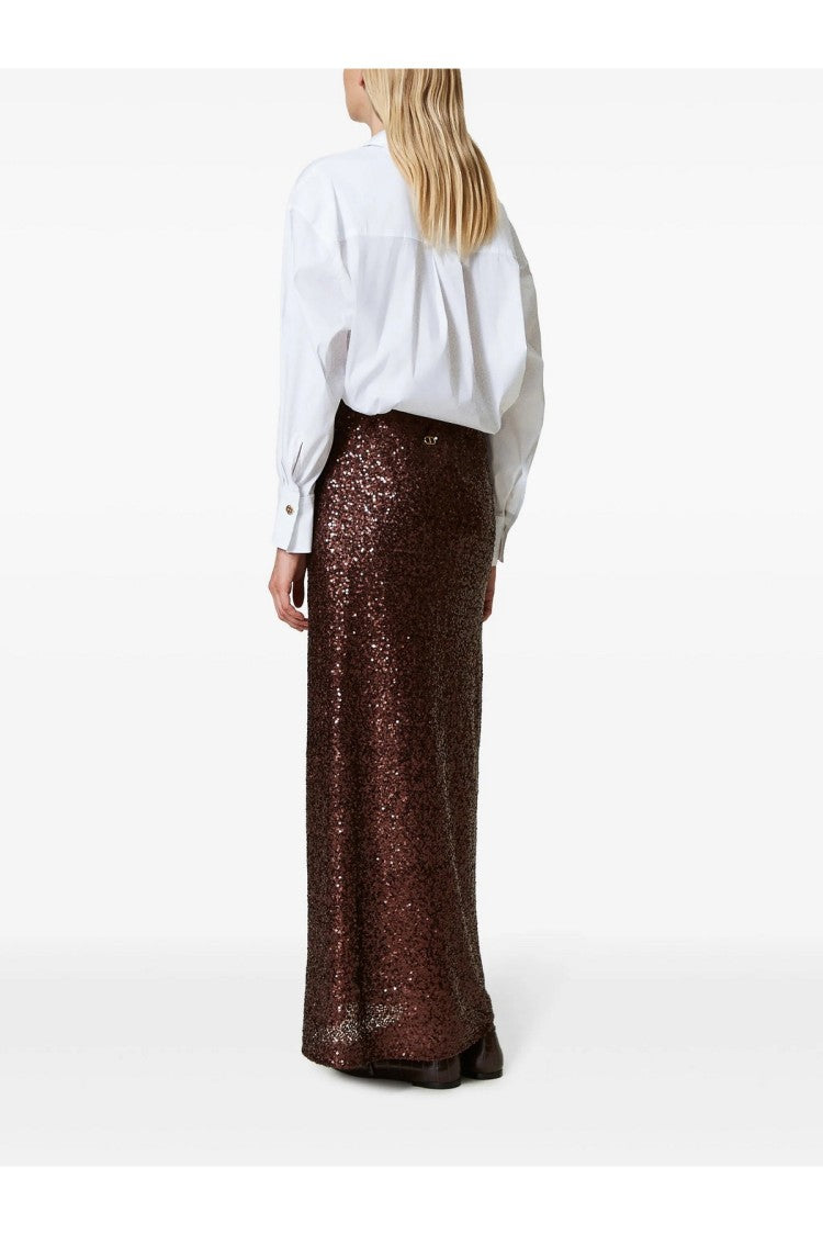 Twin-Set Dark Brown Polyester-Blend Maxi Skirt