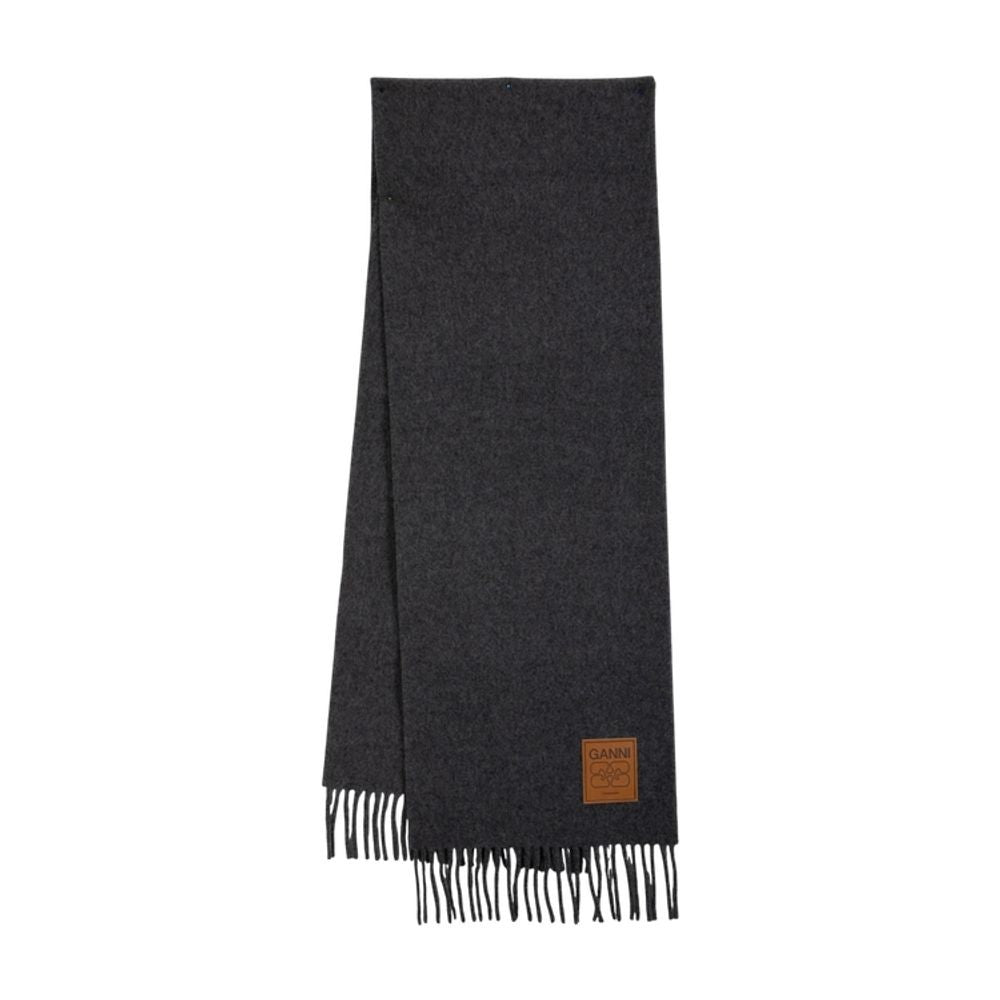 Ganni Double-Faced Wool Scarf With Fringed Ends