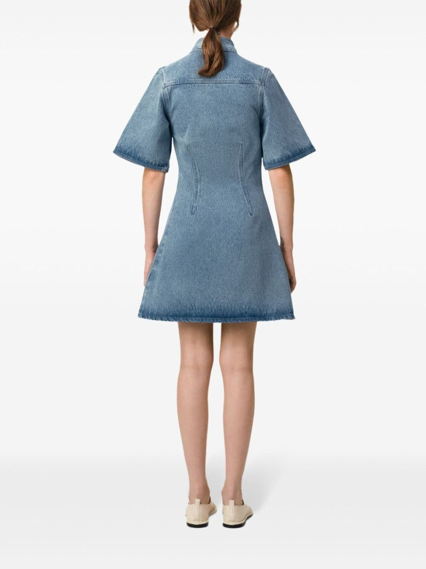 Ami Button-Down Blue Dress With Wide Sleeves And Inset Pockets
