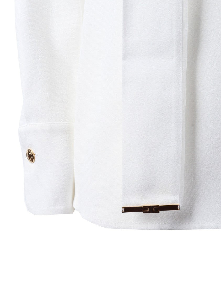 Elisabetta Franchi White Flowing V Neck Blouse