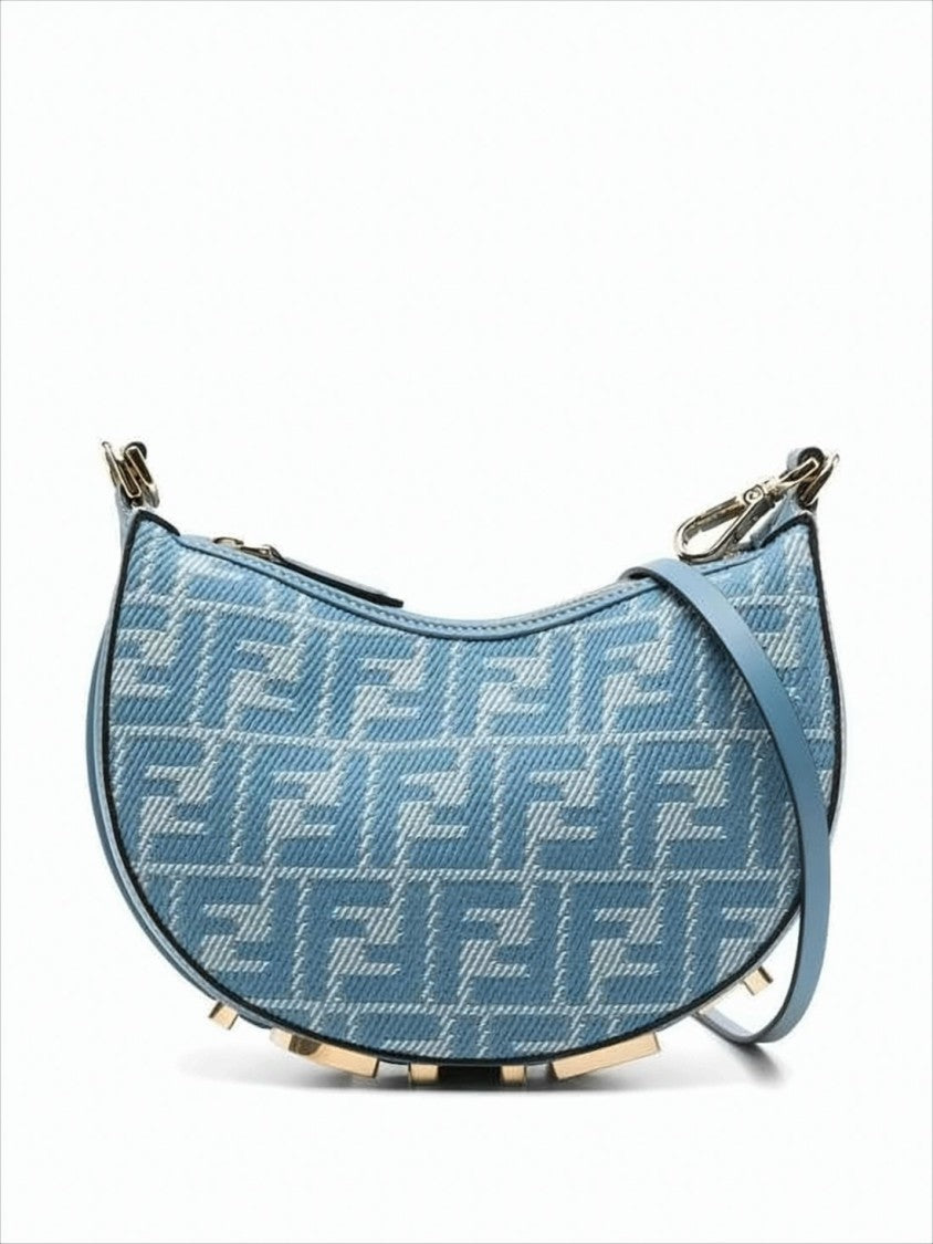 Fendi Crescent-Shaped Shoulder Bag With Geometric Jacquard Pattern