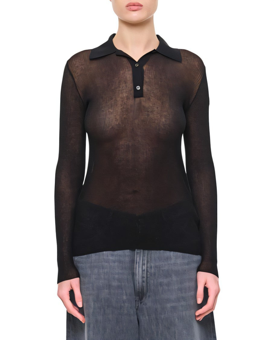 Moncler Long-Sleeved Sheer Polo Shirt