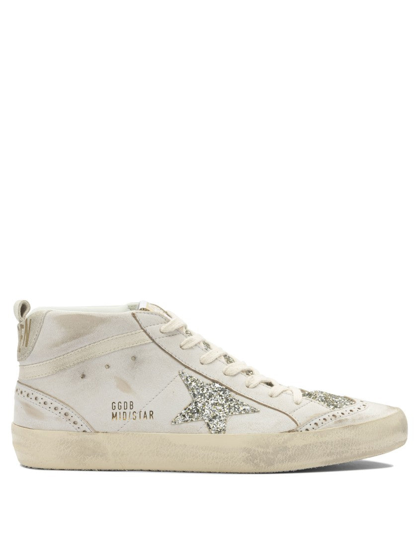 Golden Goose Leather Glitter Mid Star Sneakers