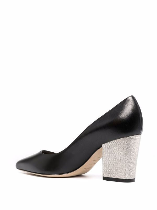Sergio Rossi Sleek Pointed Toe Pumps With Metallic Block Heel
