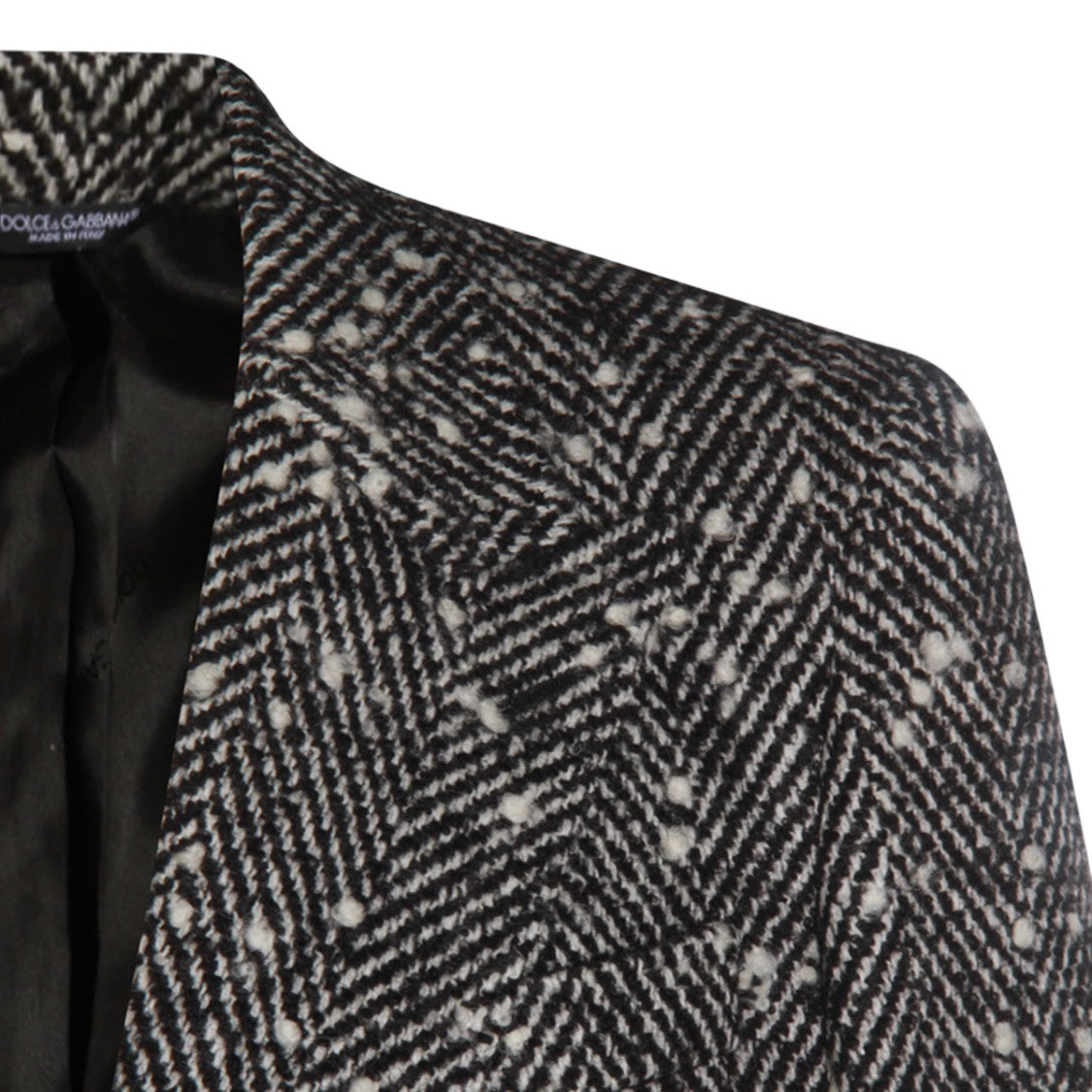 Dolce & Gabbana Textured Herringbone Long Coat With Notched Lapel