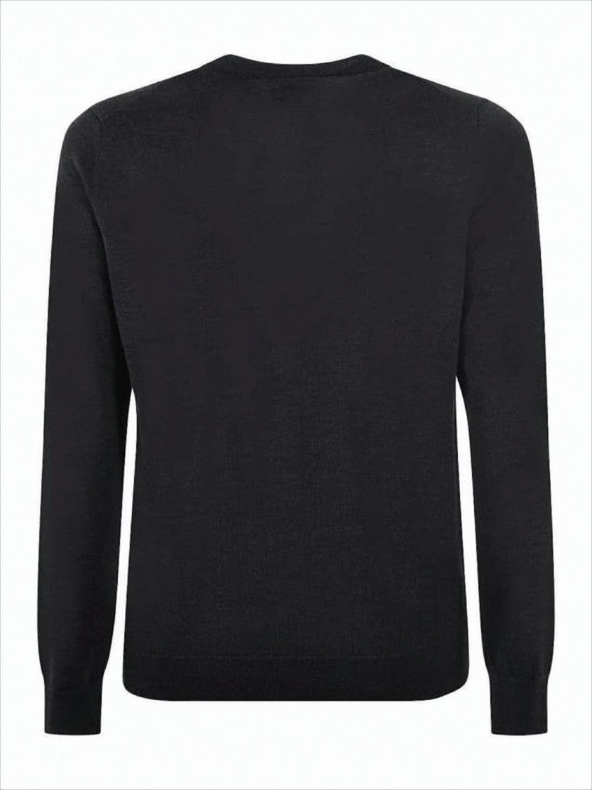 Lacoste Crew Neck Black Wool Sweater With Ribbed Details