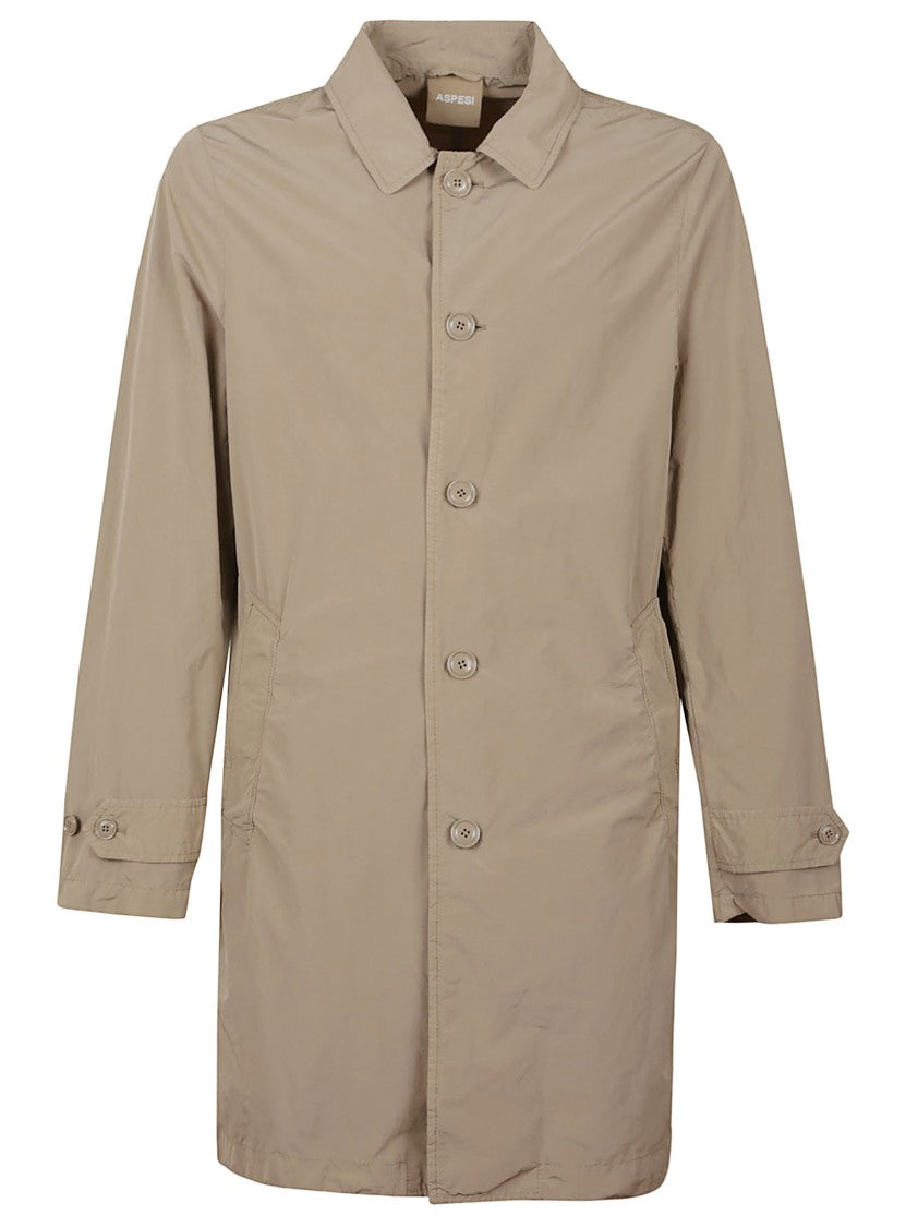 Aspesi Tailored Minimalist Polyester Coat With Classic Collar