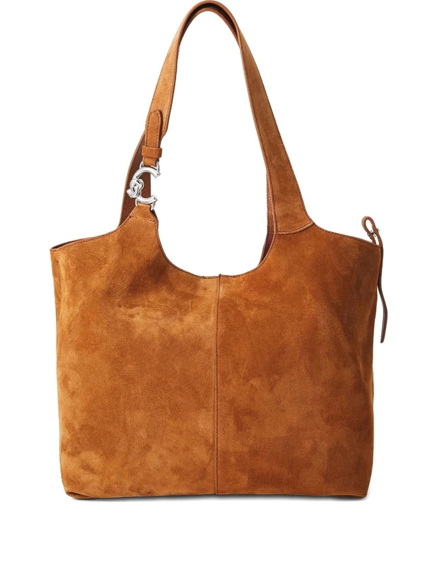 Coccinelle Spacious Brown Suede Shoulder Bag With Minimalist Design