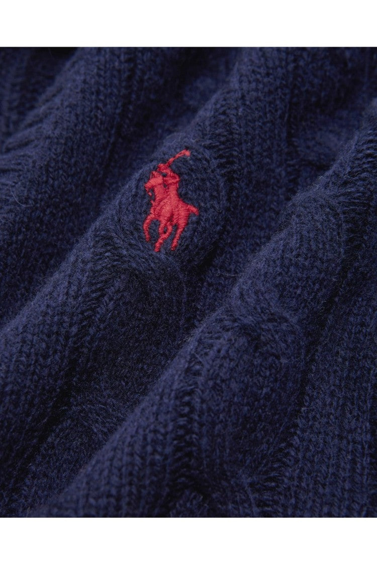 Polo Ralph Lauren Navy Cable-Knit V-Neck Wool-Cashmere Sweater