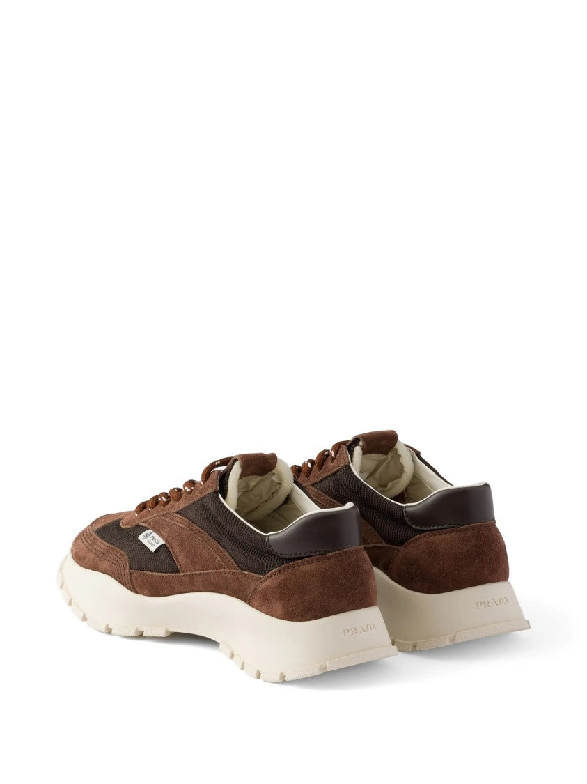Prada Brown Tech Mesh Leather Sneakers