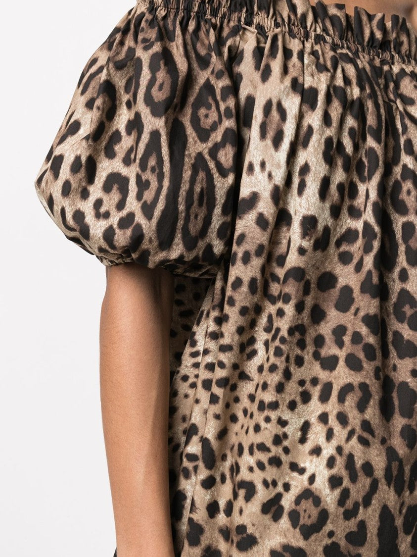 Dolce & Gabbana Leopard Print Off-Shoulder Blouse With Puff Sleeves