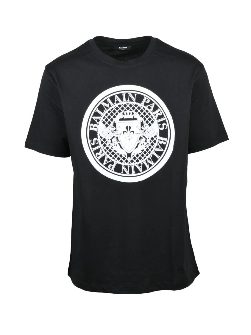Balmain Black Cotton T-Shirt With Iconic White Emblem