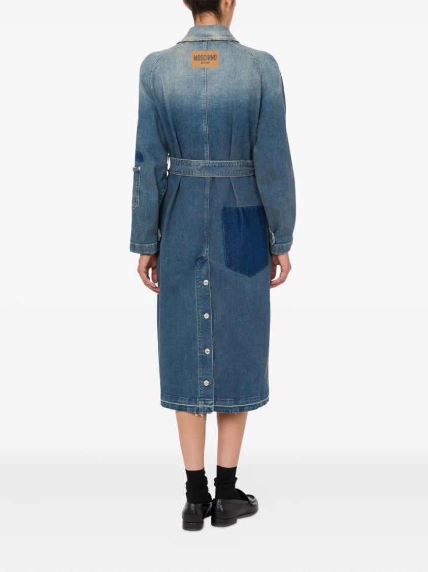 Moschino Mid-Length Denim Coat With Belted Waist