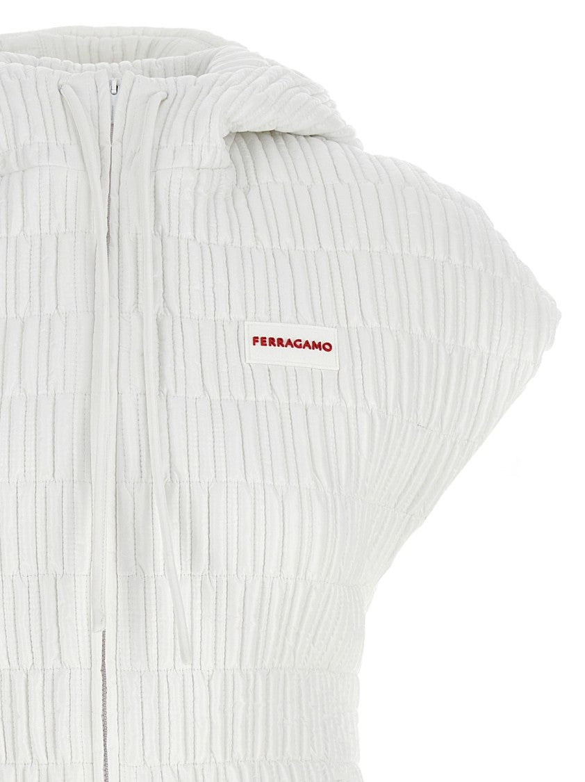 Ferragamo Textured Nylon Hooded Vest With Zip Closure And Logo Patch