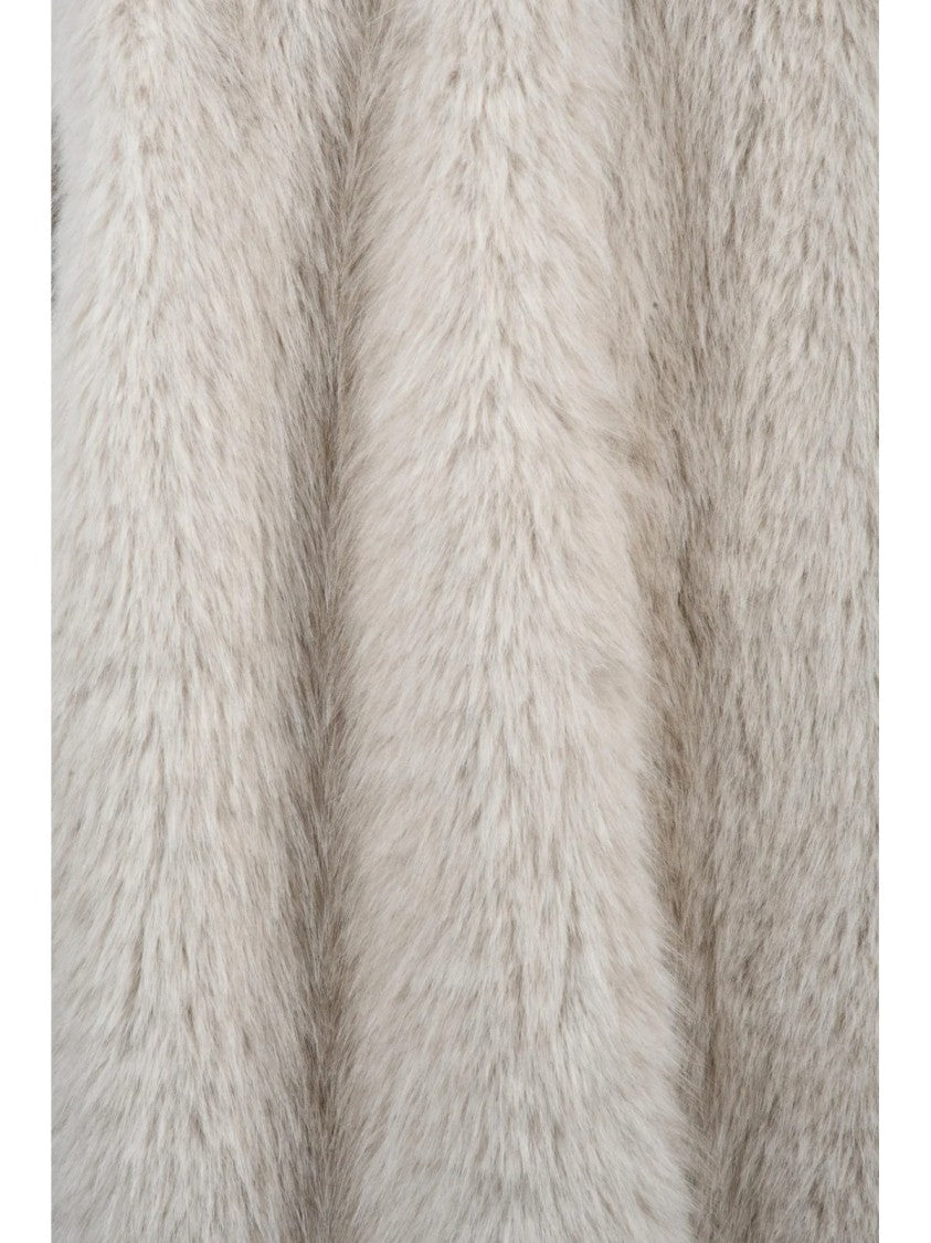 Max Mara Beige Polyester Lined Faux Fur Coat