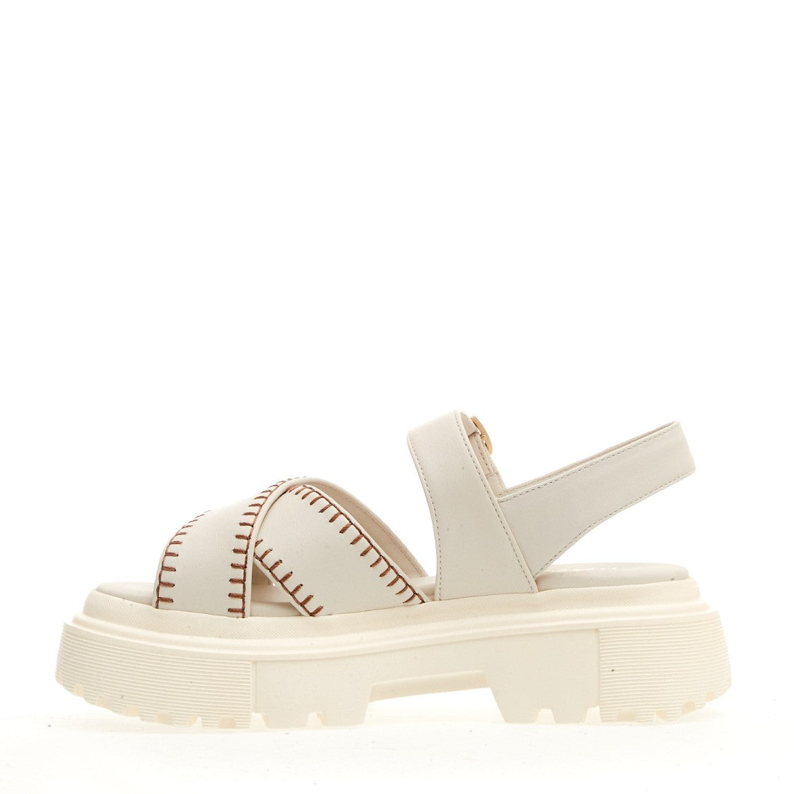 Hogan H644 Tank Sandal In White Stitched Leather