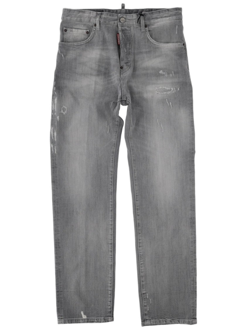 Dsquared2 Relaxed Fit Distressed Grey Wash Cotton Jeans