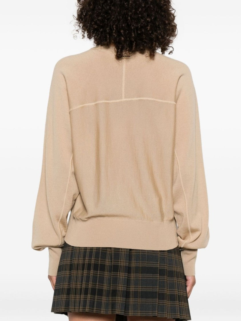 Pinko Relaxed Fit Beige Wool Crew Neck Sweater