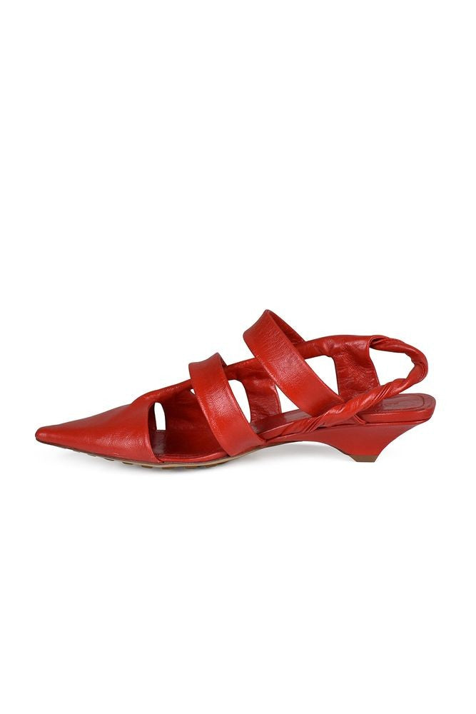 Bottega Veneta Red Leather Strappy Sandals With Pointed Toe