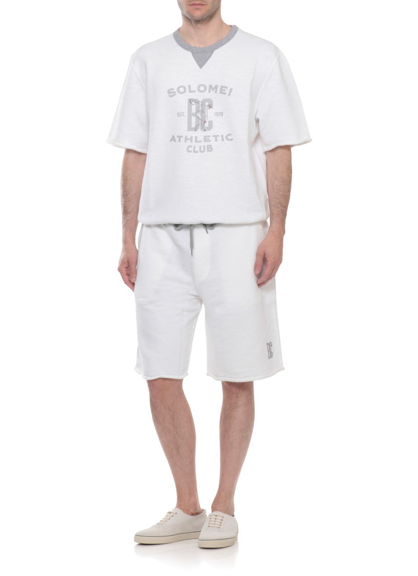 Brunello Cucinelli Ivory Cotton Logo Print Shorts