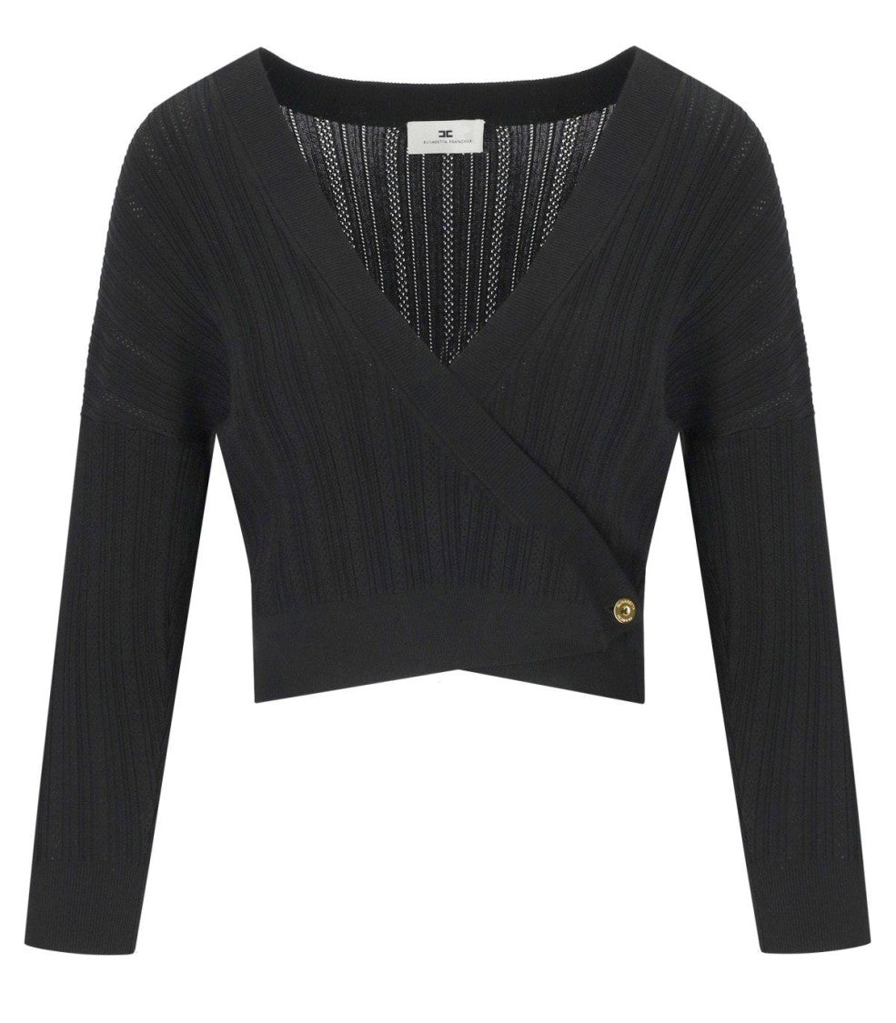 Elisabetta Franchi Black Knitted Top With V-Neck