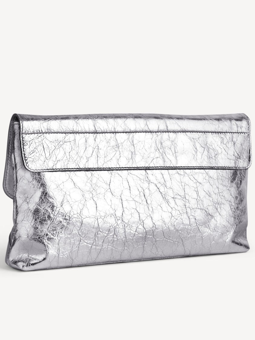 Balenciaga Le City Clutch Metallic Silver Crinkled Clutch