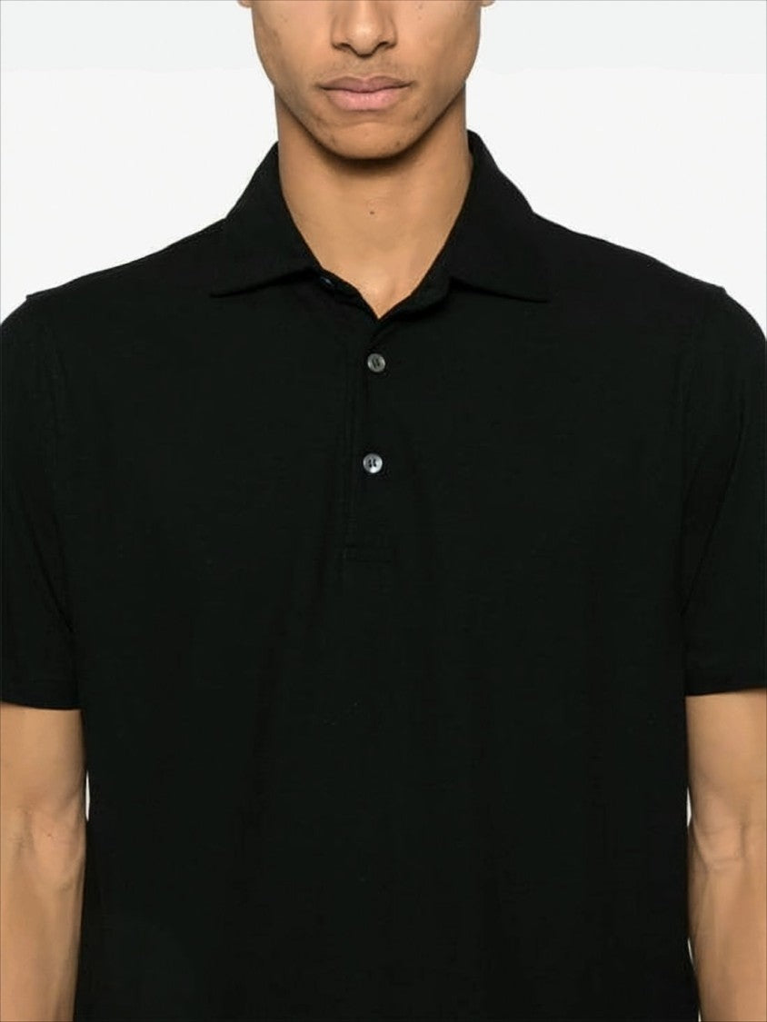 Lardini Black Polo Shirt With Traditional Collar