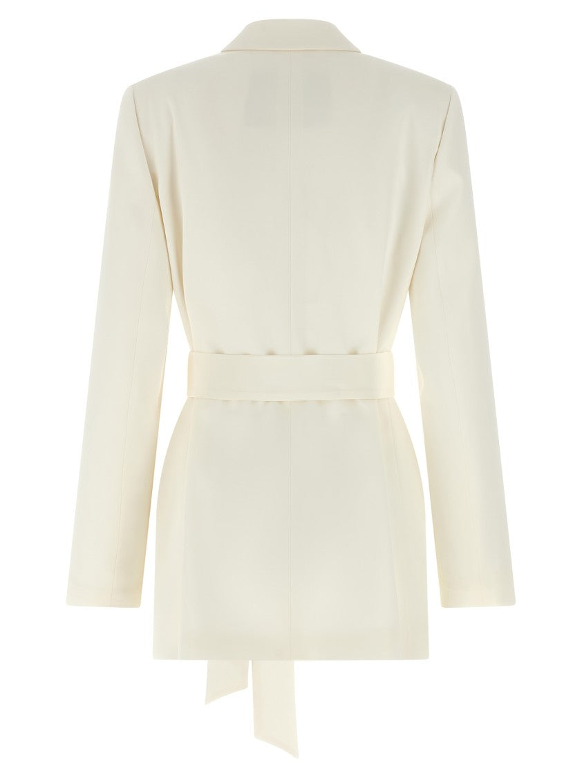 Kiton Double-Breasted Silk Blazer With Structured Shoulders And Knotted Belt