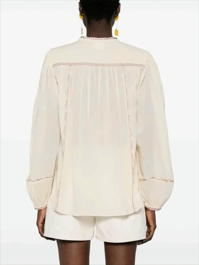 Isabel Marant Geometric Embroidered Cotton Blouse With Puffed Sleeves